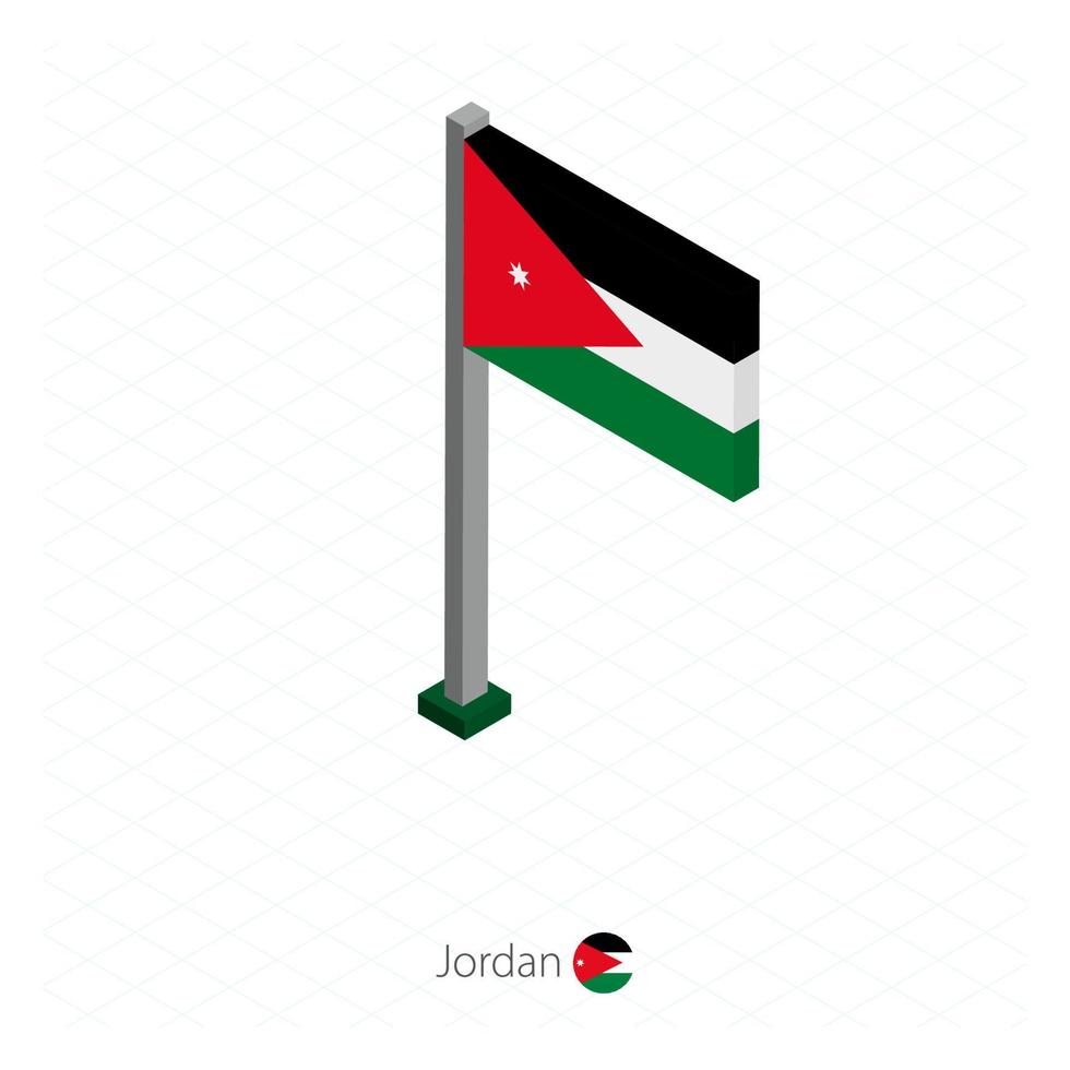 drapeau jordanien sur mât en dimension isométrique. vecteur