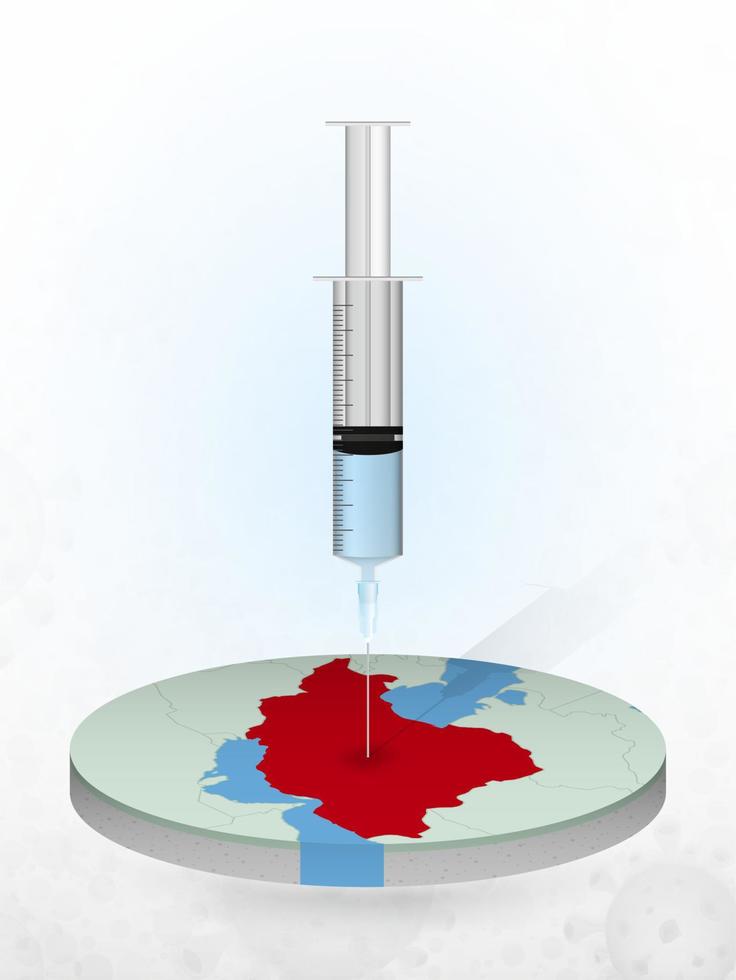 vaccination de l'iran, injection d'une seringue dans une carte de l'iran. vecteur