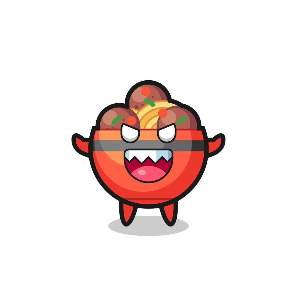 illustration du personnage de mascotte de bol de boulettes de viande diabolique vecteur