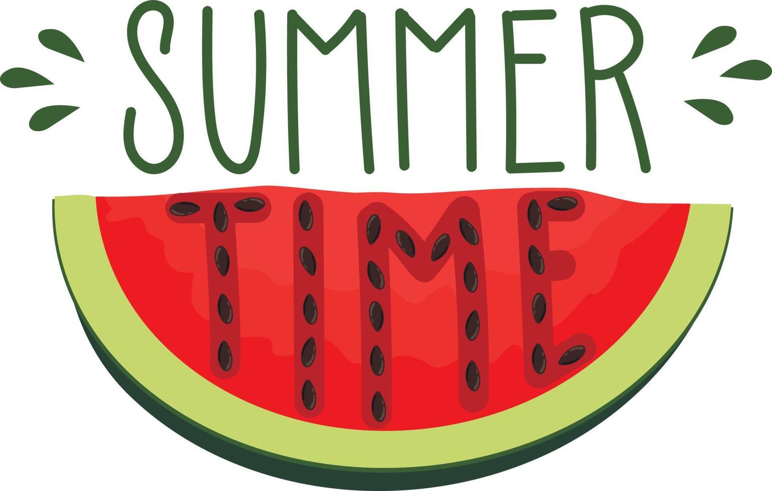 lettrage d'été avec tranche de pastèque. illustration de logo vectoriel