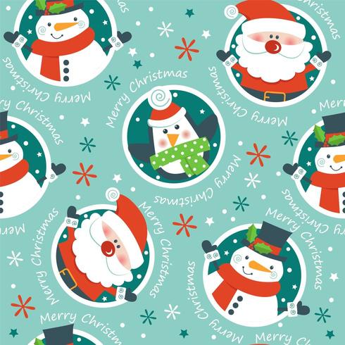 Modèle de Noël avec Père Noël, bonhomme de neige et pingouin vecteur