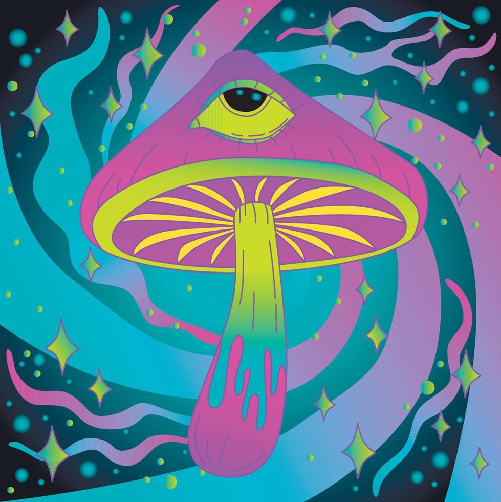 champignon magique. hallucination psychédélique. illustration vectorielle. vecteur
