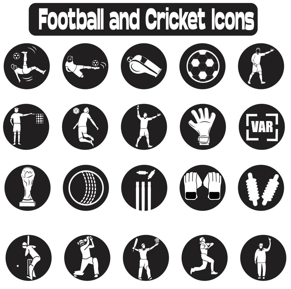 un ensemble d'icônes de football et de cricket vecteur