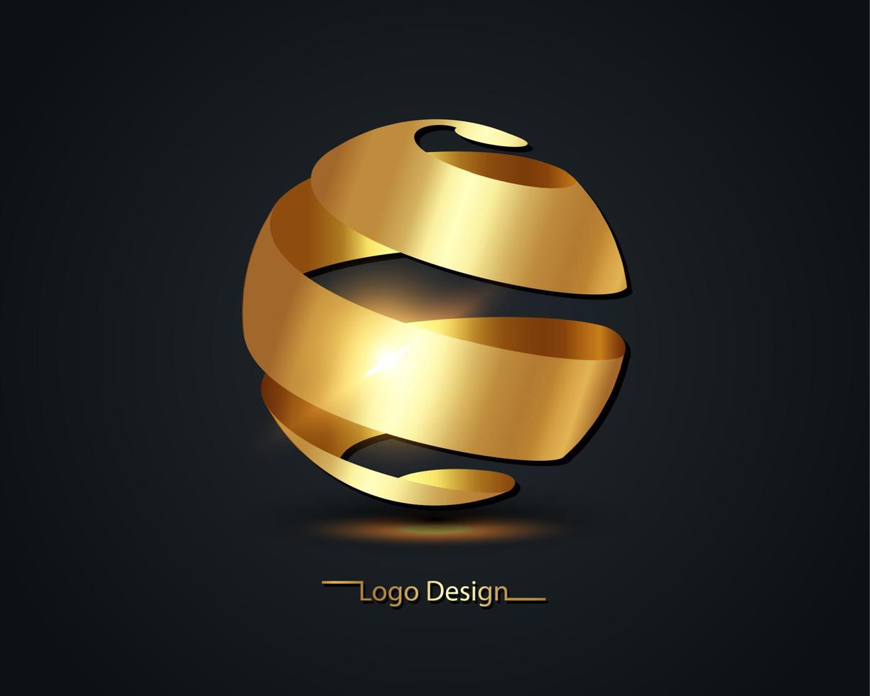 rubans dorés abstraits effet de sphère lumineuse 3d, création de logo de luxe doré, illustration vectorielle isolée sur fond noir vecteur