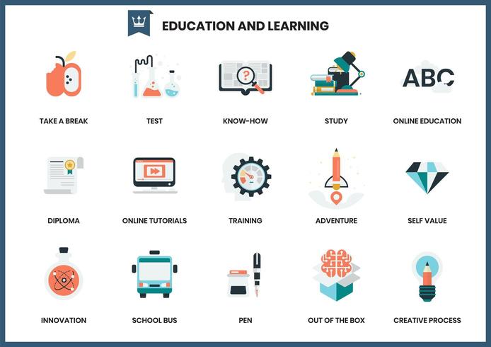 Ensemble d&#39;icônes de l&#39;éducation et de l&#39;apprentissage vecteur