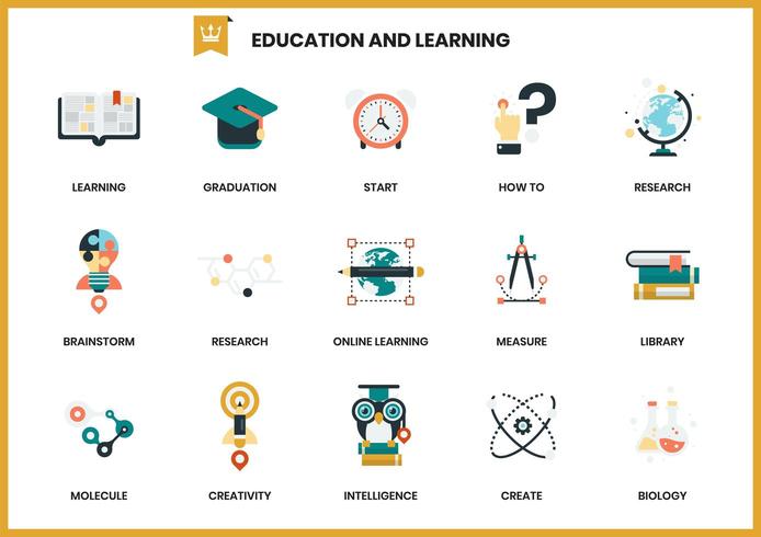 Ensemble d&#39;icônes de l&#39;éducation d&#39;apprentissage vecteur