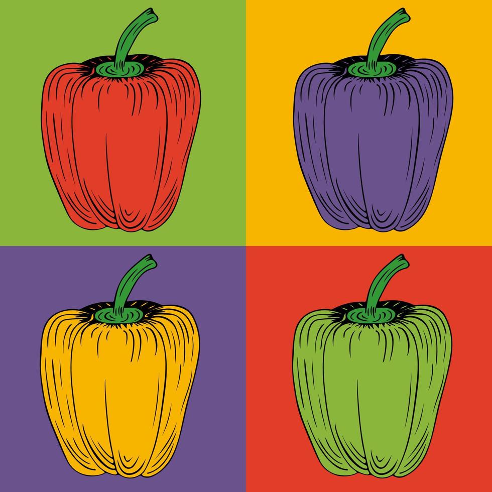 ensemble de poivrons multicolores. paprika rouge, violet, jaune et vert. illustration vectorielle vecteur