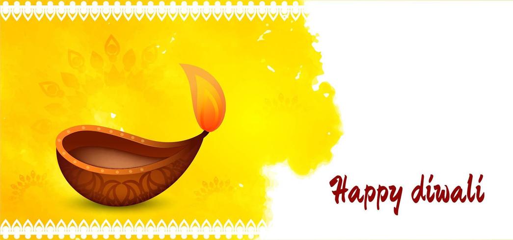 Joyeux Diwali voeux splash aquarelle jaune vif vecteur