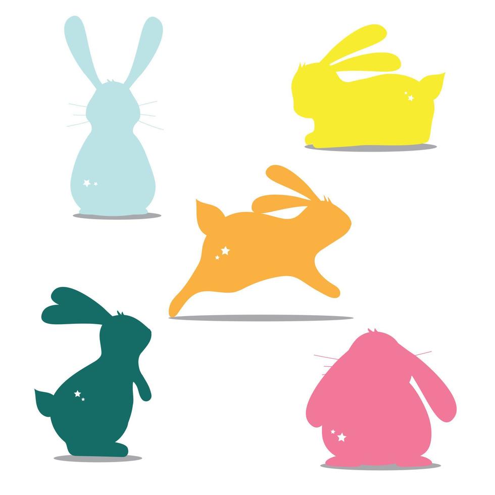 collection de silhouettes de lapin de différentes couleurs. illustration vectorielle. vecteur