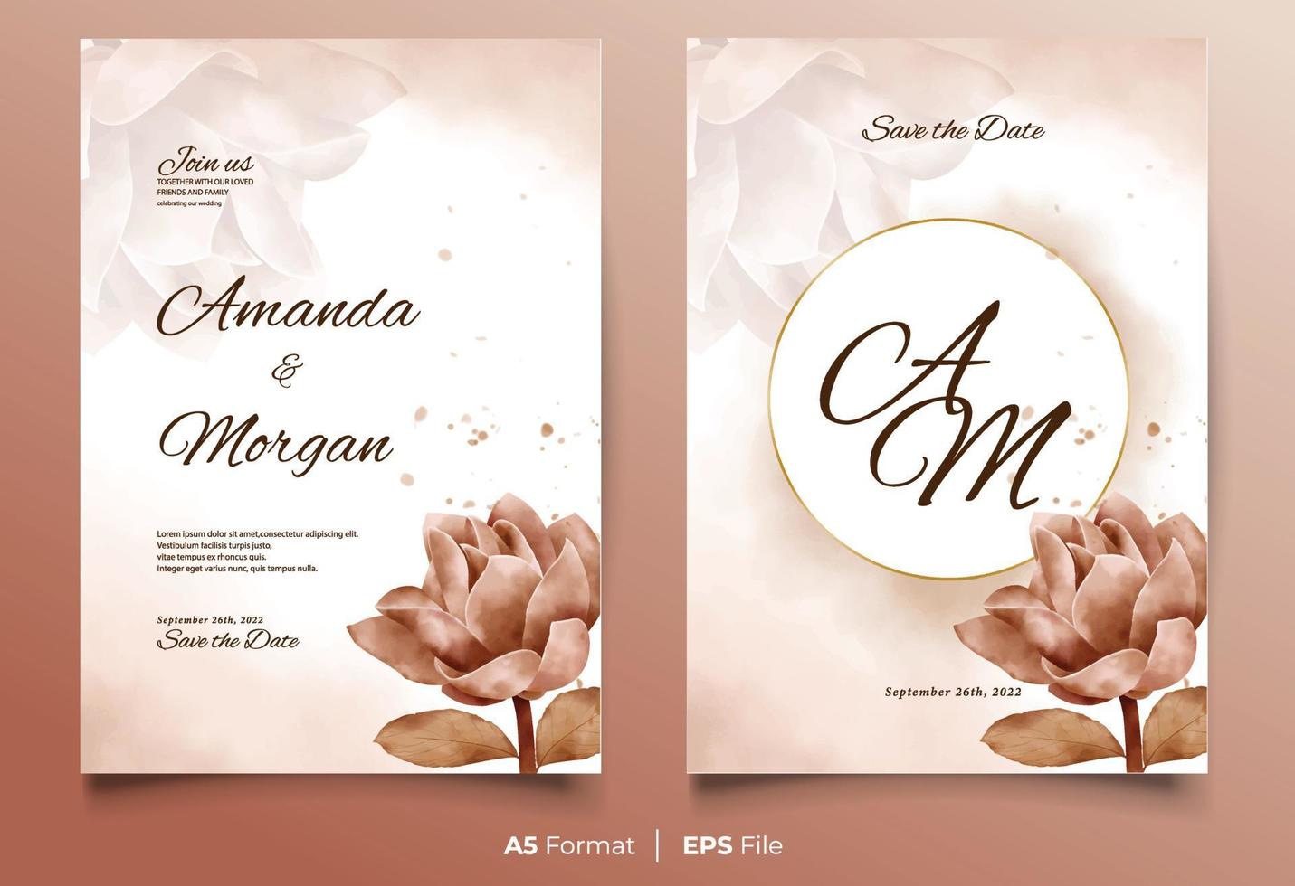invitation de mariage aquarelle de luxe avec fleur rustique vecteur