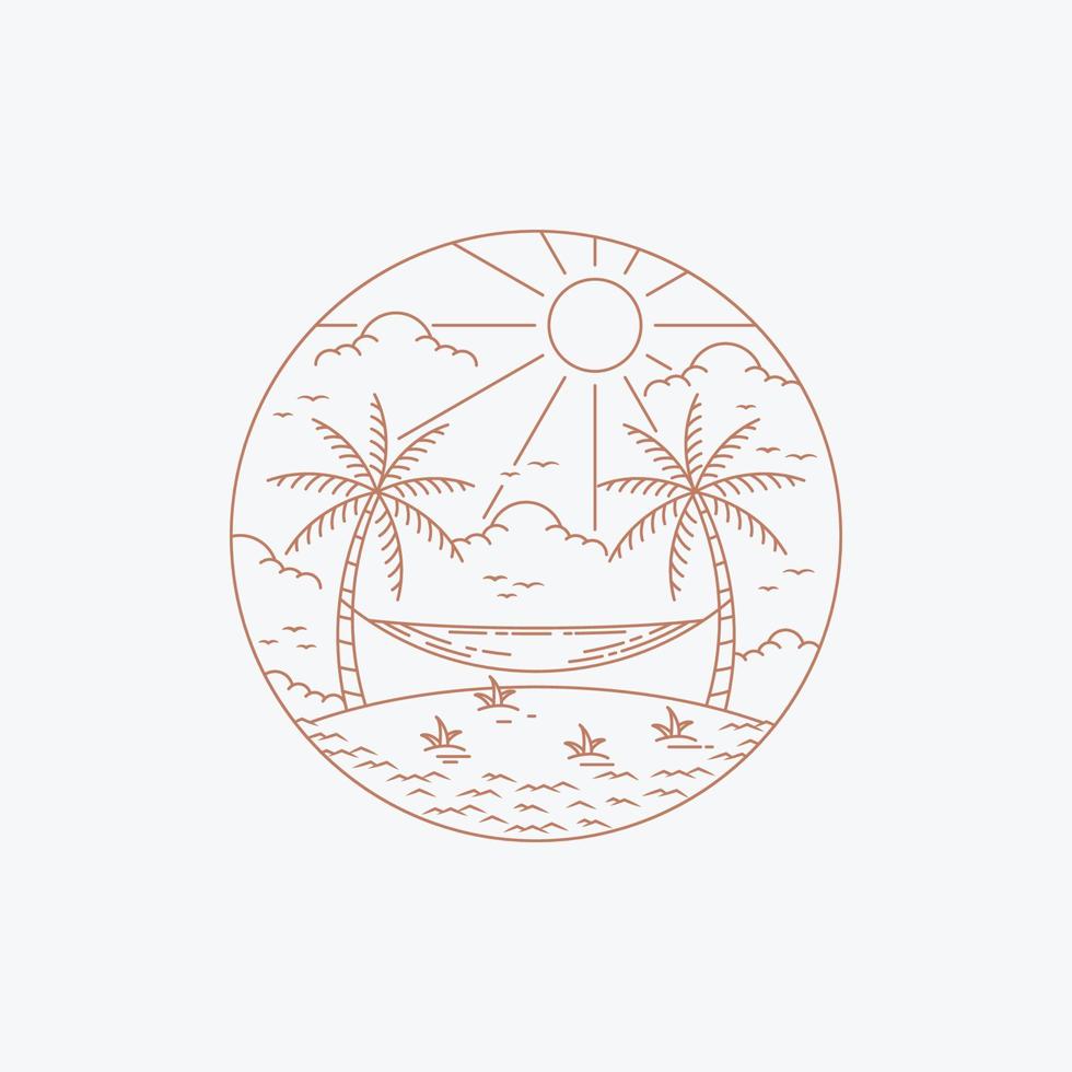 plage d'été dans le style de ligne, plage sur une île tropicale, inspiration de modèle de conception de style art en ligne vecteur