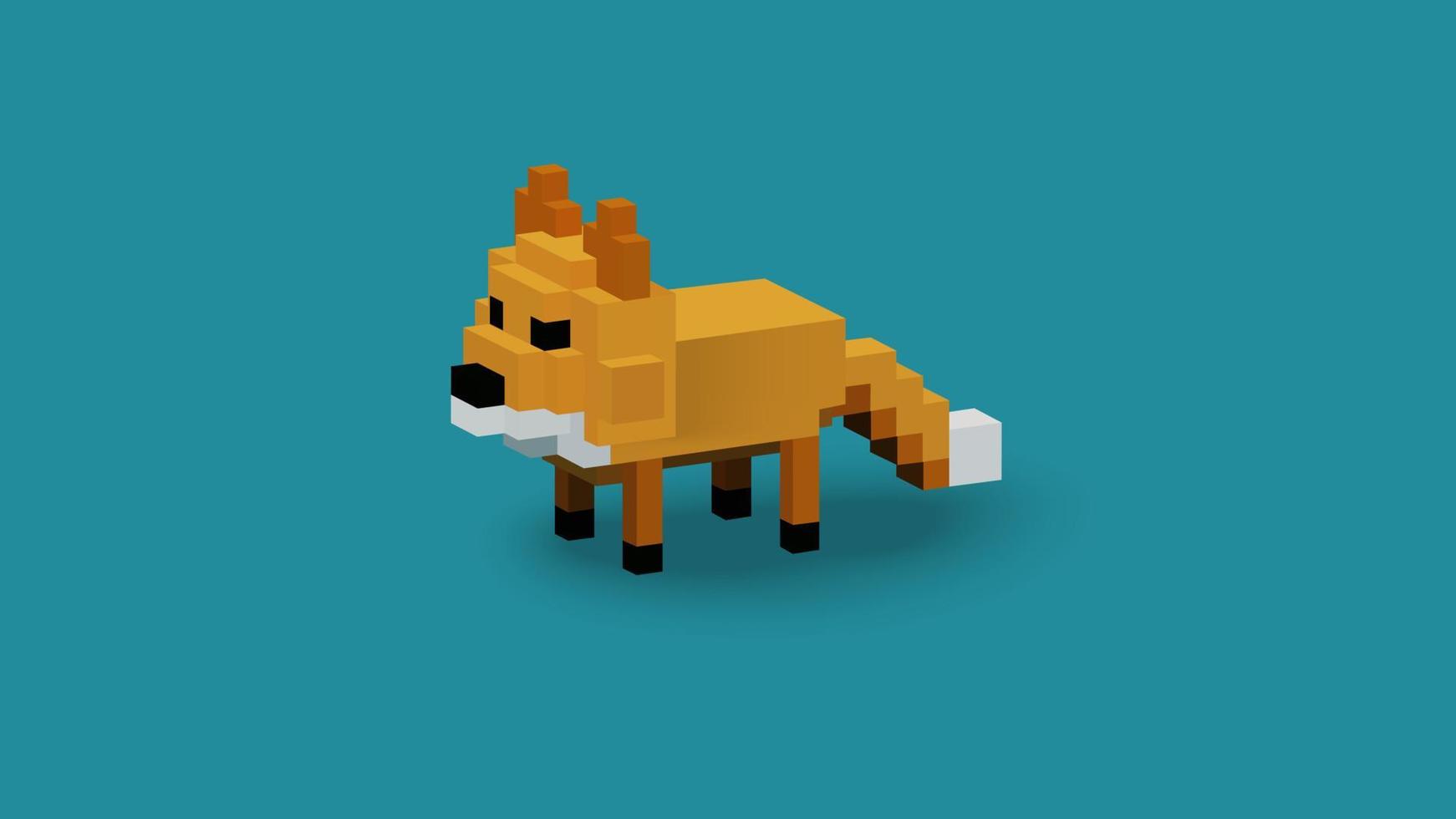 graphique vectoriel d'un animal de renard de rendu 3d utilisant le style voxel et isolé sur fond bleu. utilisant également des couleurs orange, noir et blanc. parfait pour les références de personnages de jeu