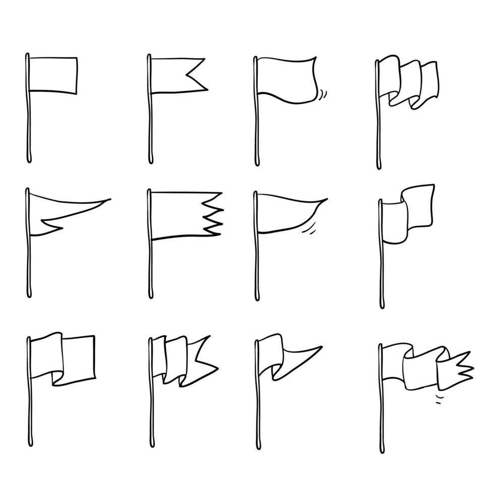 collection de différentes icônes de drapeau sertie de vecteur de style dessin animé doodle dessinée à la main