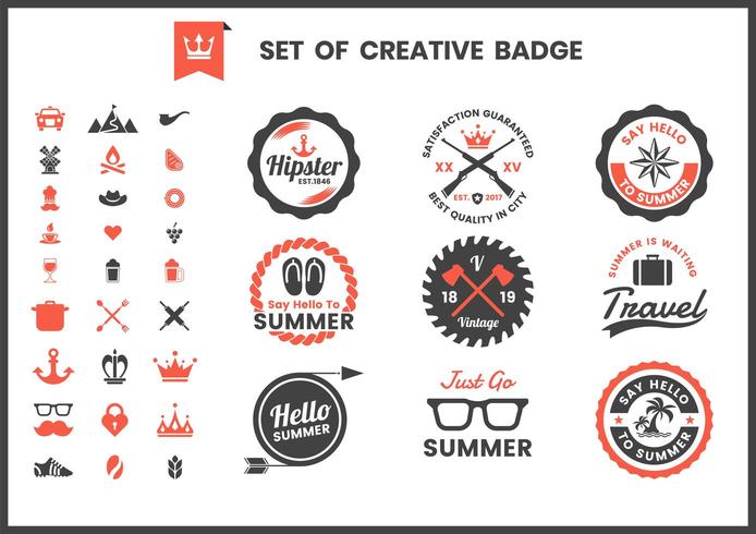 Set de badges de logo d&#39;entreprise rétro noir et rouge vecteur