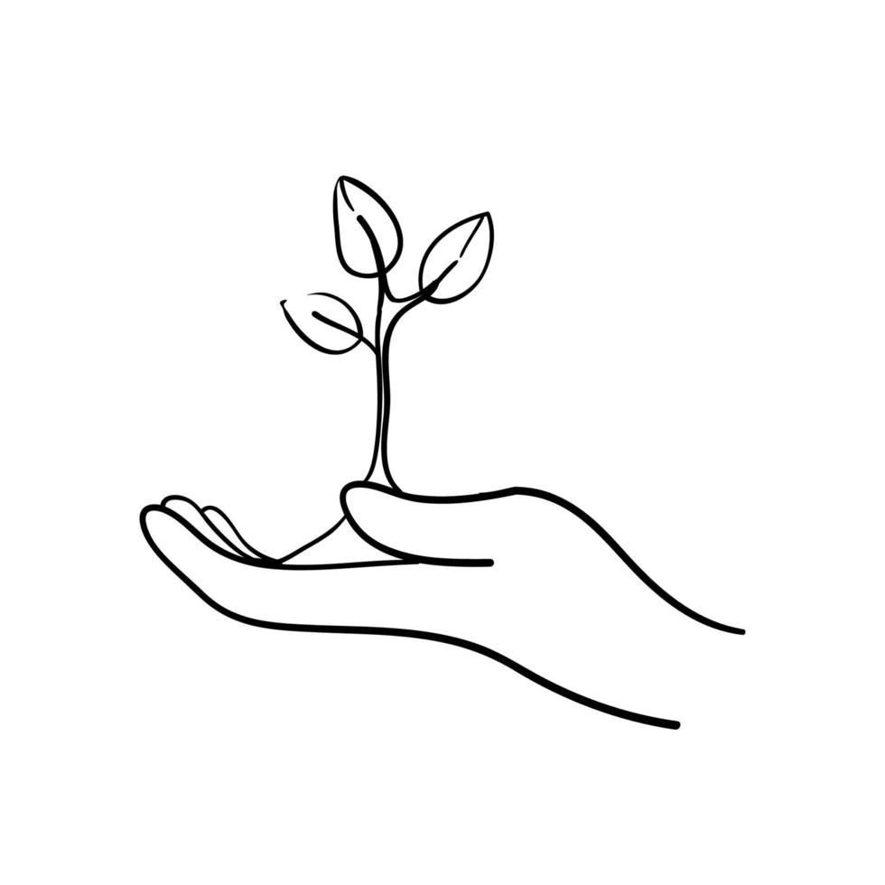 plante à la main. icône vectorielle avec style de dessin animé doodle dessiné à la main isolé sur fond blanc vecteur