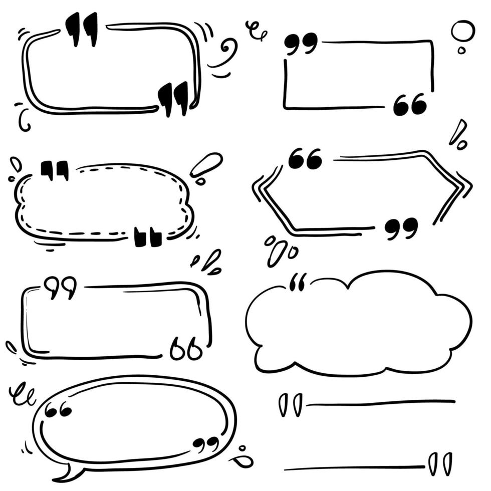 ensemble de cadres de devis avec des guillemets avec des modèles vides pour le texte vecteur de style doodle dessiné à la main