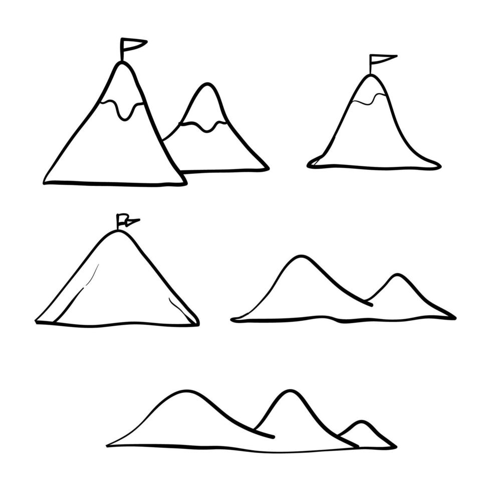 montagne doodle dessiné à la main avec illustration de drapeau isolé sur fond blanc vecteur