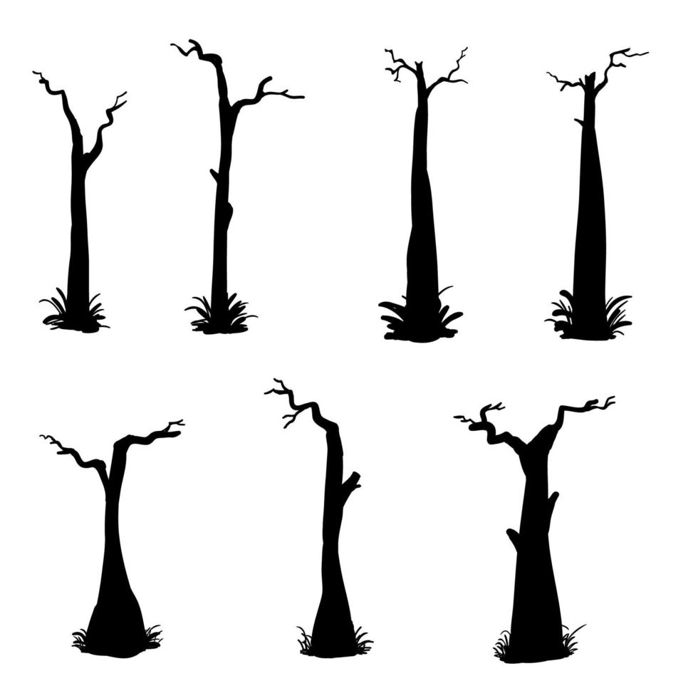 collection de silhouettes d'arbres doodle dessinée à la main vecteur