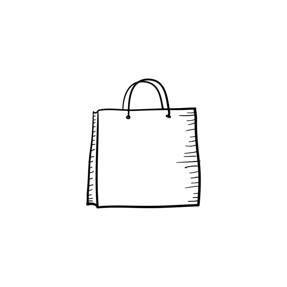 style de dessin animé dessiné à la main icône de sac à provisions doodle vecteur