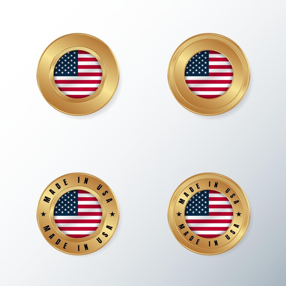 icône d'insigne d'or avec le drapeau de pays des états-unis. vecteur