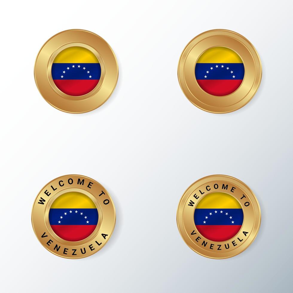 icône d'insigne d'or avec le drapeau du pays venezuela. vecteur