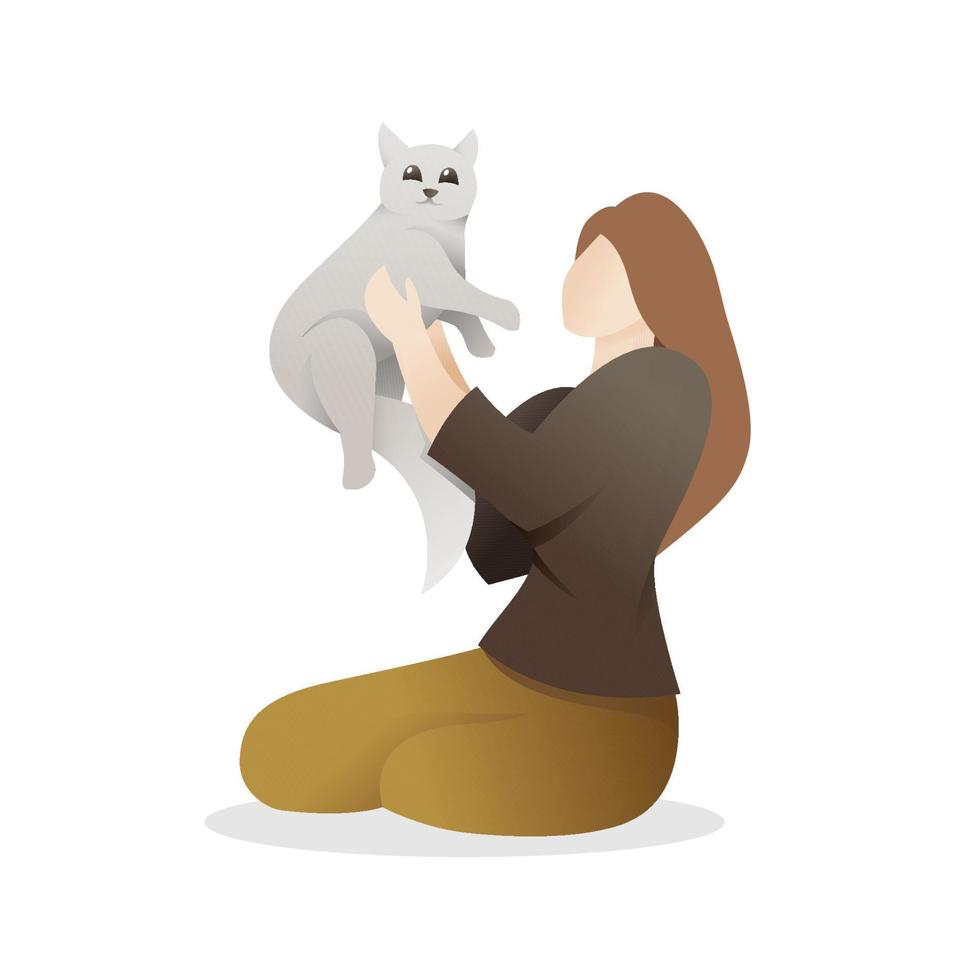 femme tenant un chat mignon vecteur