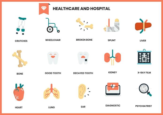 Ensemble d&#39;icônes d&#39;hôpital et de soins de santé vecteur