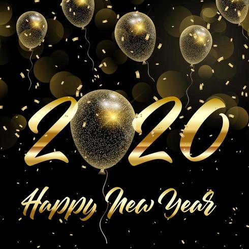 Bonne année avec des ballons scintillants d&#39;or 2020 vecteur