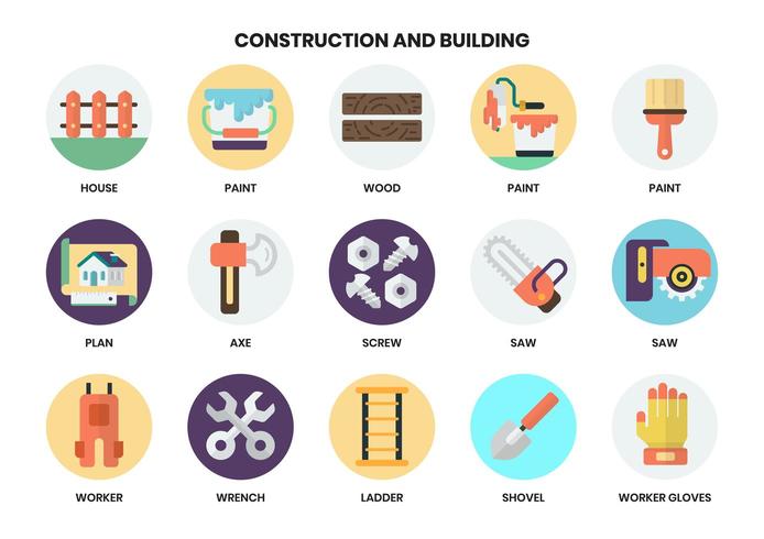 Ensemble d&#39;outils et d&#39;icônes de construction pour les entreprises vecteur