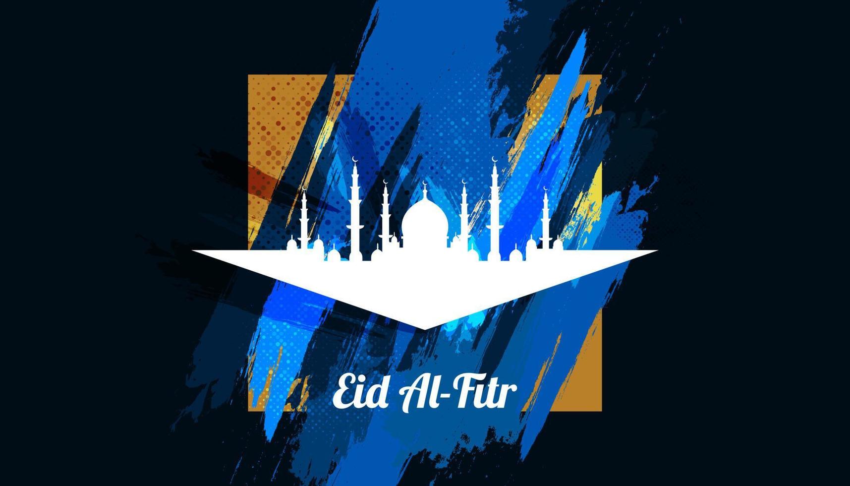 eid el fitr moubarak. fond islamique avec style mosquée et pinceau. joyeux eid mubarak illustration pour bannière ou affiche vecteur
