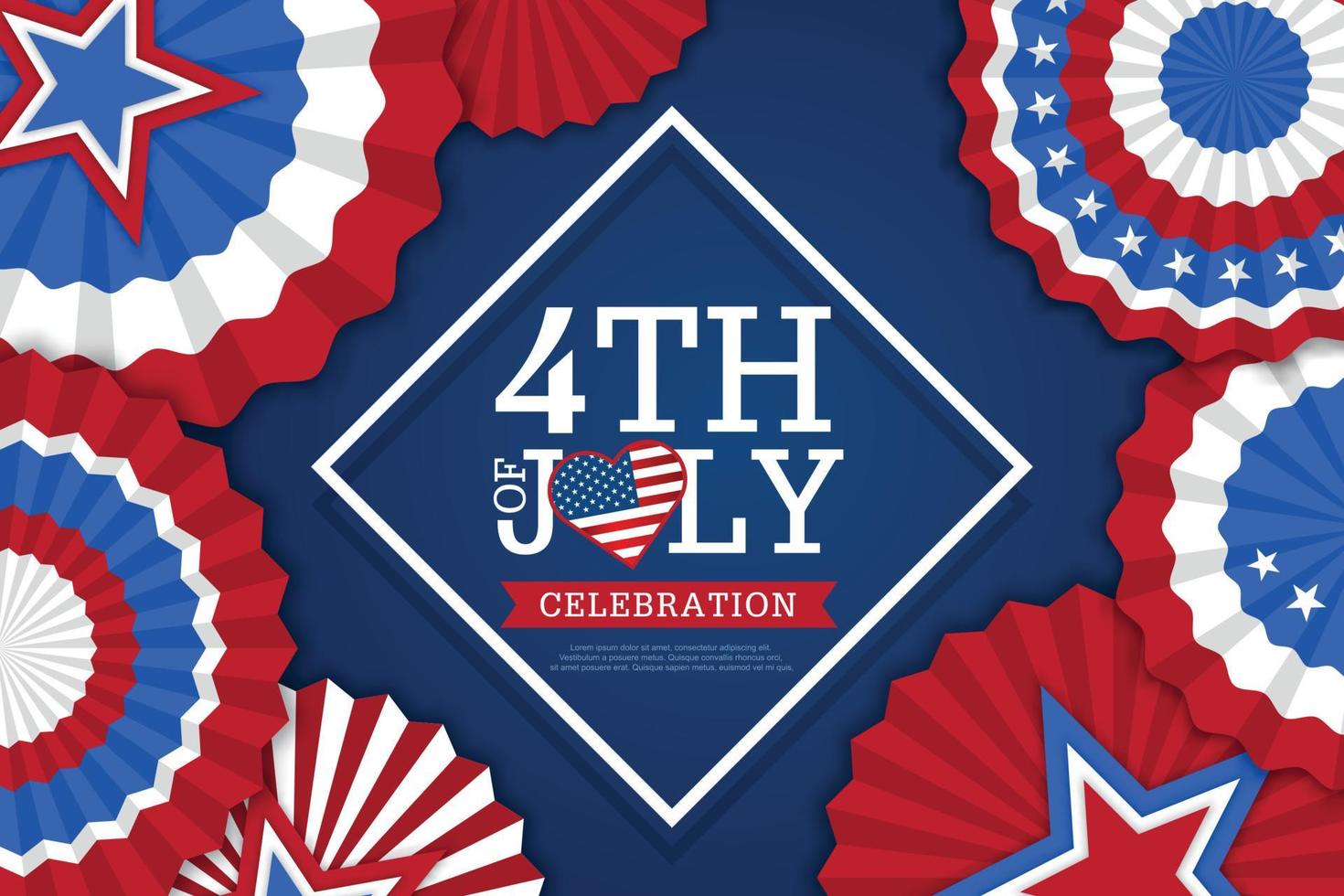 Illustration vectorielle de la bannière du 4 juillet. fête de l'indépendance, drapeau américain avec le 4 juillet sur fond bleu. vecteur