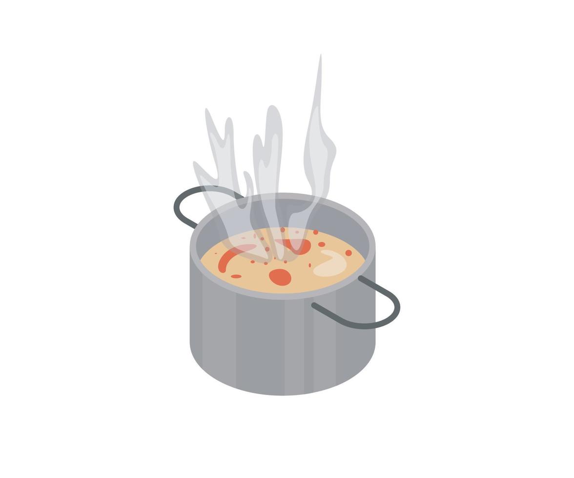 illustration de style isométrique de soupe dans la casserole vecteur