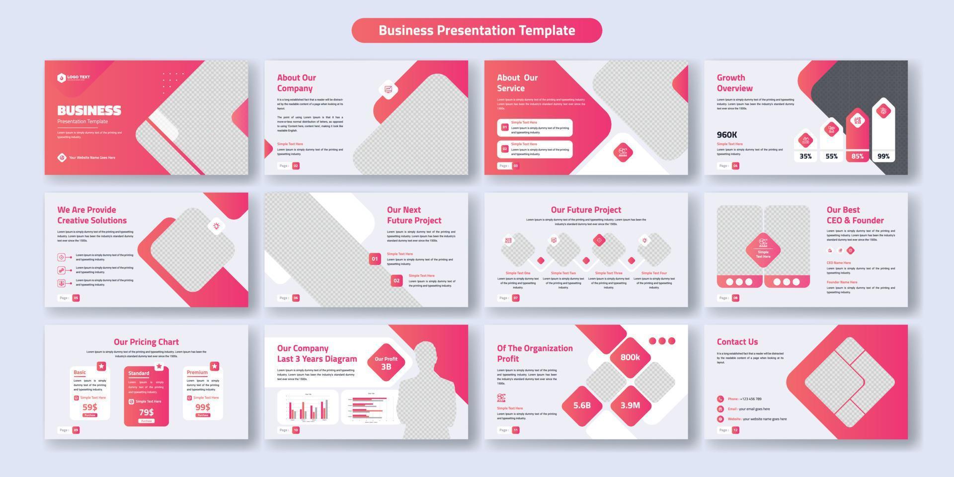 conception de modèle de diapositives de présentation d'entreprise créative. utiliser pour l'arrière-plan de présentation moderne, la conception de brochures, le curseur de site Web, la page d'accueil, le rapport annuel, le profil de l'entreprise vecteur