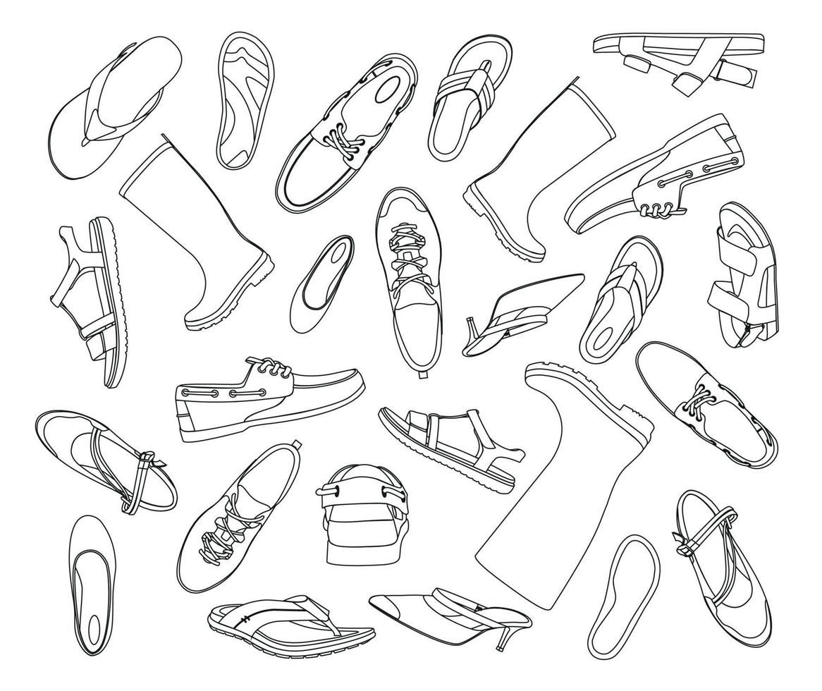 collection de vecteurs de chaussures, chaussures de vecteur de doodles