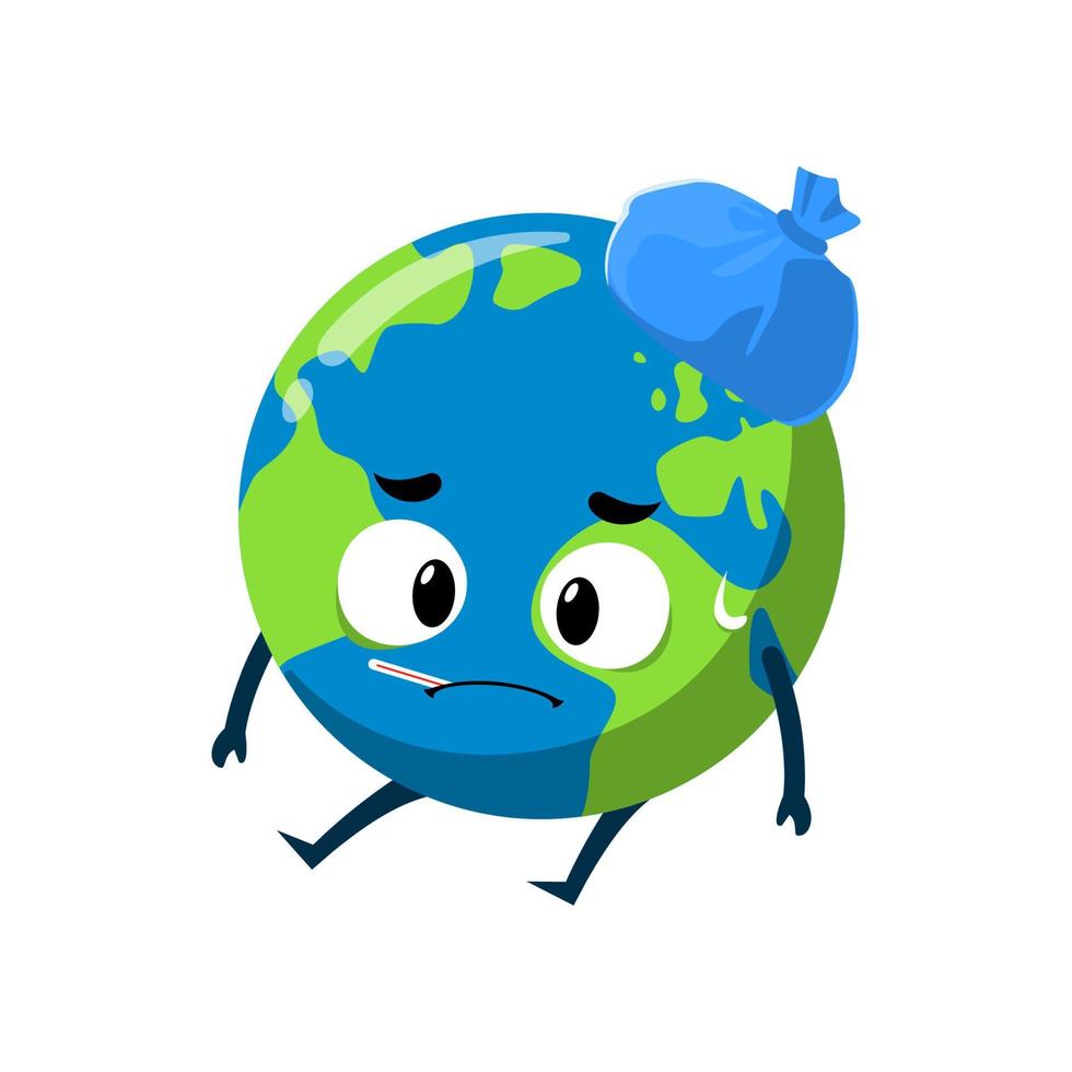 triste illustration de personnage de mascotte malade de la terre malsaine vecteur