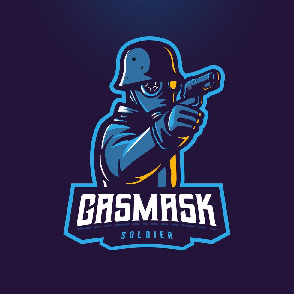 modèle de logo de mascotte esport soldat avec masque à gaz vecteur