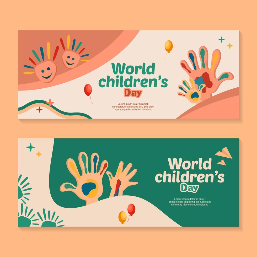 bonne journée internationale des enfants. illustration de la main avec des ballons et un avion en papier. vecteur