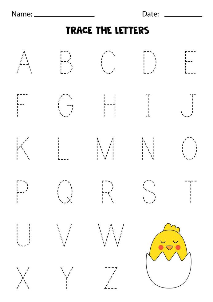 alphabet d'apprentissage. tracer des lettres. poulet mignon. vecteur