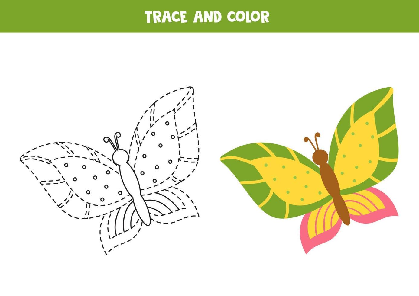 tracer et colorier le papillon de dessin animé. feuille de travail pour les enfants. vecteur