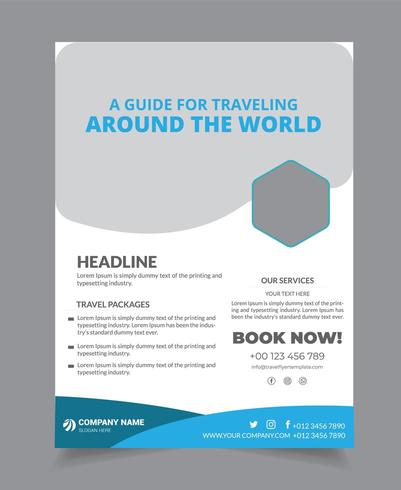 Modèle de conception de flyer pour une agence de voyages Hexagon vecteur