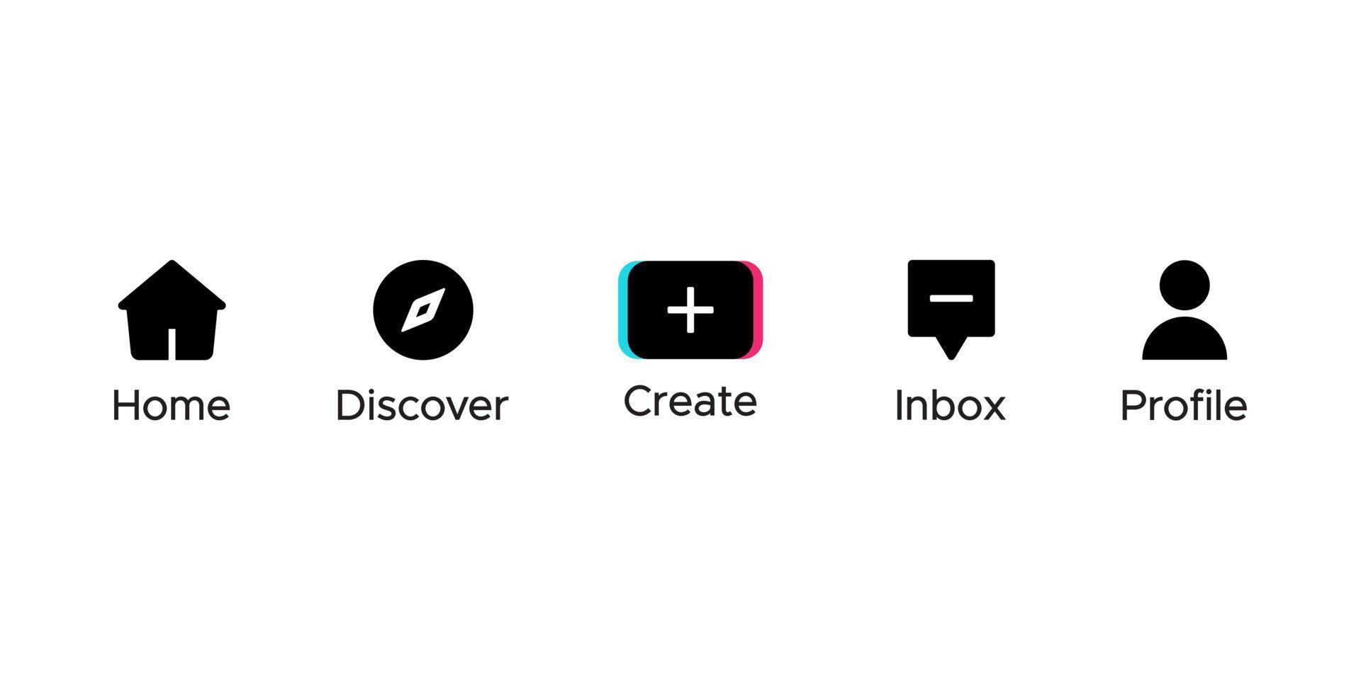 icône de bouton de menu des médias sociaux. vecteur d'accueil, de découverte, de création, de boîte de réception et de profil