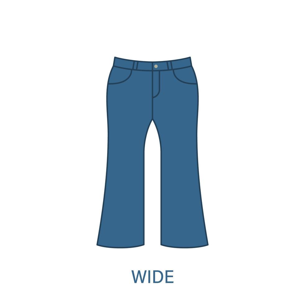 pantalon large type d'icône de silhouette de pantalon femme. style de vêtement féminin moderne. vêtements décontractés de mode. beau type de pantalon jeans femme. pantalons, pantalons amples. illustration vectorielle isolée. vecteur