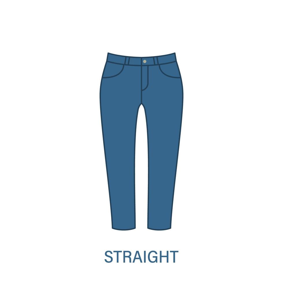 pantalon droit type d'icône de silhouette de pantalon femme. style de vêtement féminin moderne. vêtements décontractés de mode. beau type de pantalon jeans femme. pantalons, pantalons amples. illustration vectorielle isolée. vecteur