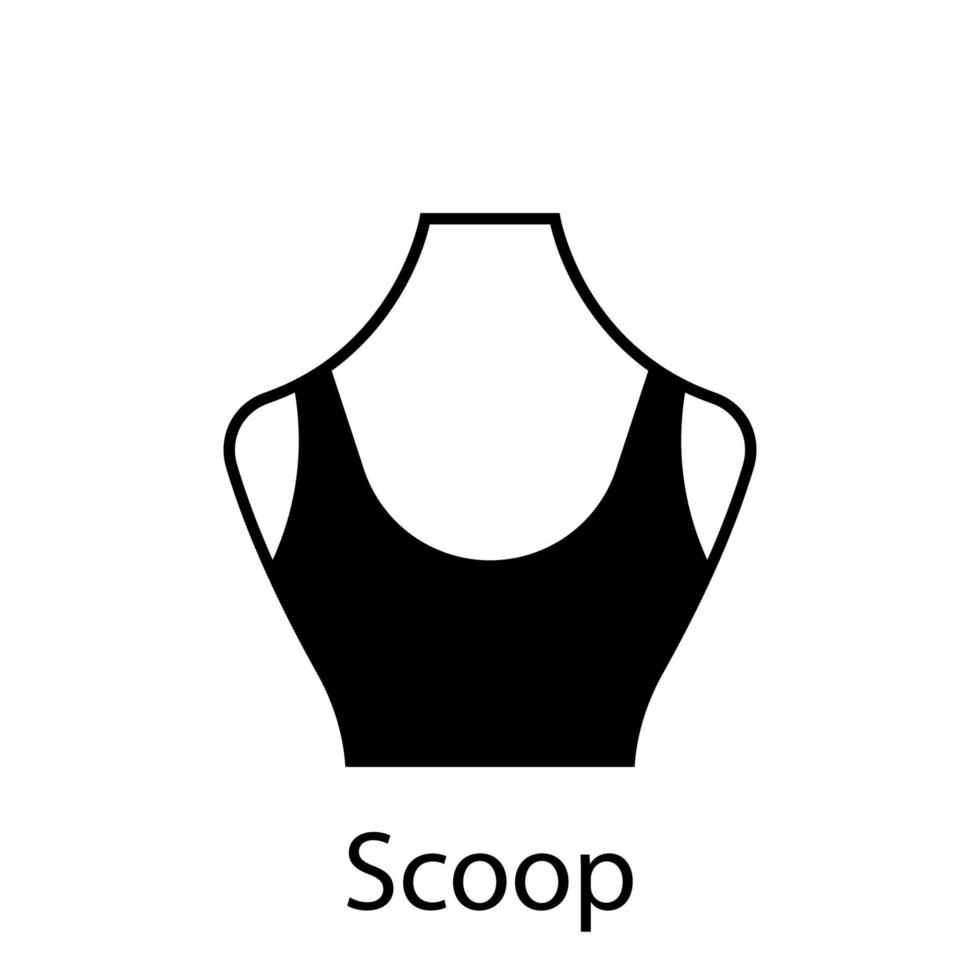 scoop de type décolleté de mode pour chemisier femme, icône de silhouette de robe. t-shirt noir, crop top sur mannequin. type d'encolure dégagée pour dames à la mode. illustration vectorielle isolée. vecteur