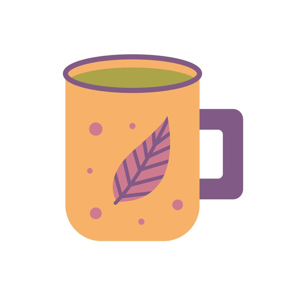 tasse à thé décorée de feuilles, illustration vectorielle plate vecteur