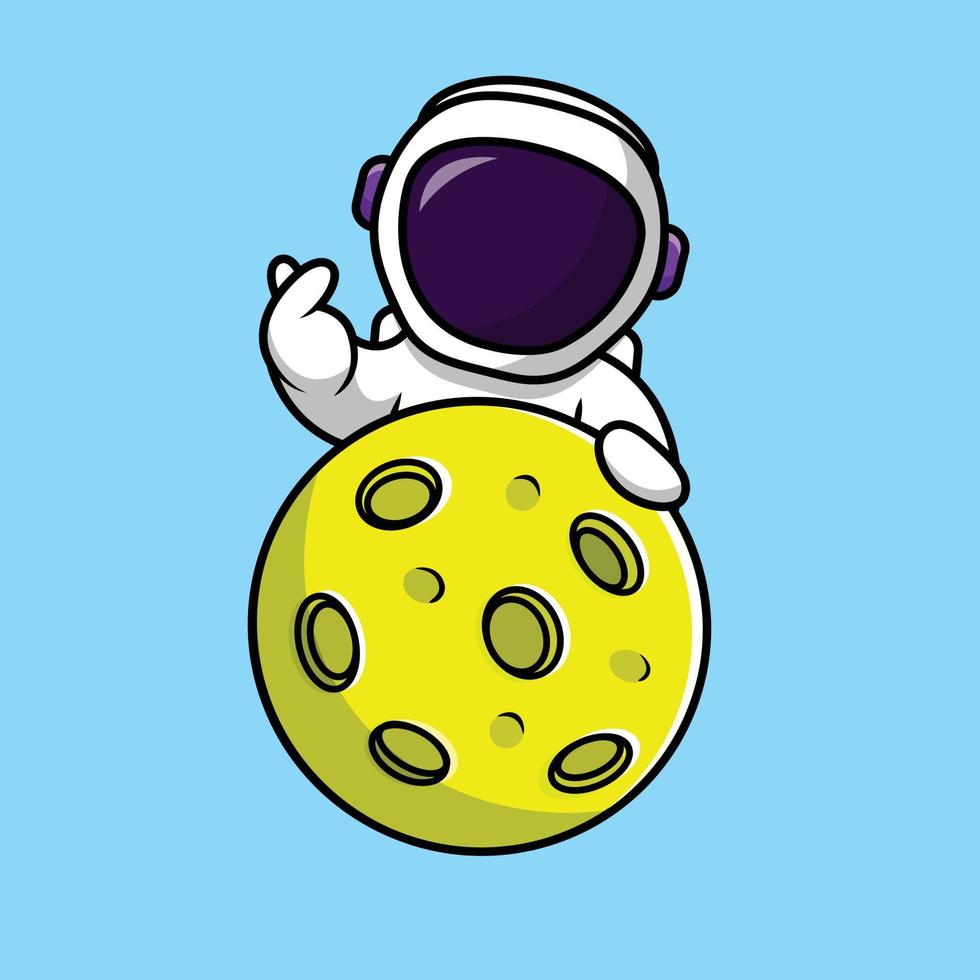 astronaute mignon avec illustration d'icône de vecteur de dessin animé de lune. concept d'icône de technologie scientifique vecteur premium isolé. style de dessin animé plat