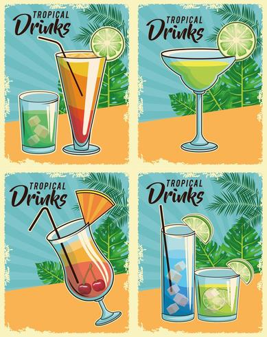 Série d&#39;affiches cocktails tropicaux rétro vecteur
