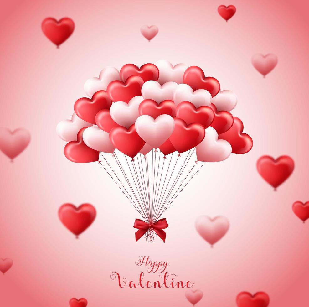 illustration vectorielle de fond de saint valentin avec bouquet de ballons coeur rose et rouge vecteur