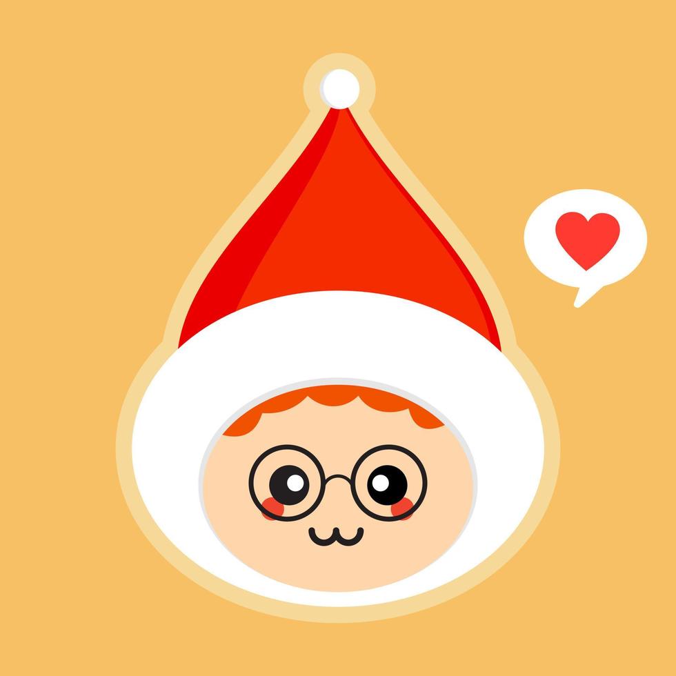 enfants de noël de dessin animé mignon. garçon avec illustration vectorielle de santa hat dans un style plat. mascotte kawaii pour noël, l'hiver, le nouvel an, le web ou les cartes de voeux, vecteur