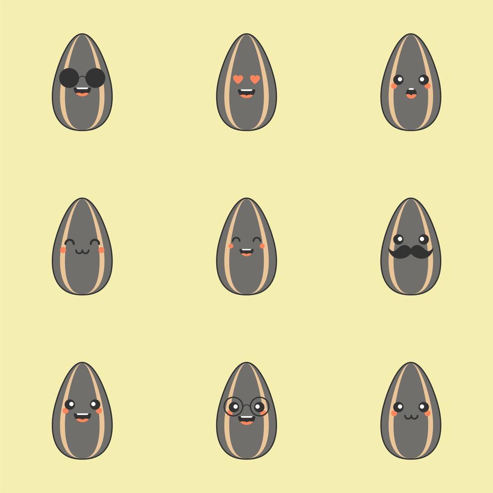 jolies graines de tournesol. personnages de dessins animés avec expression, illustration de personnage de graines de tournesol bio mignon sur fond de couleur isolé vecteur